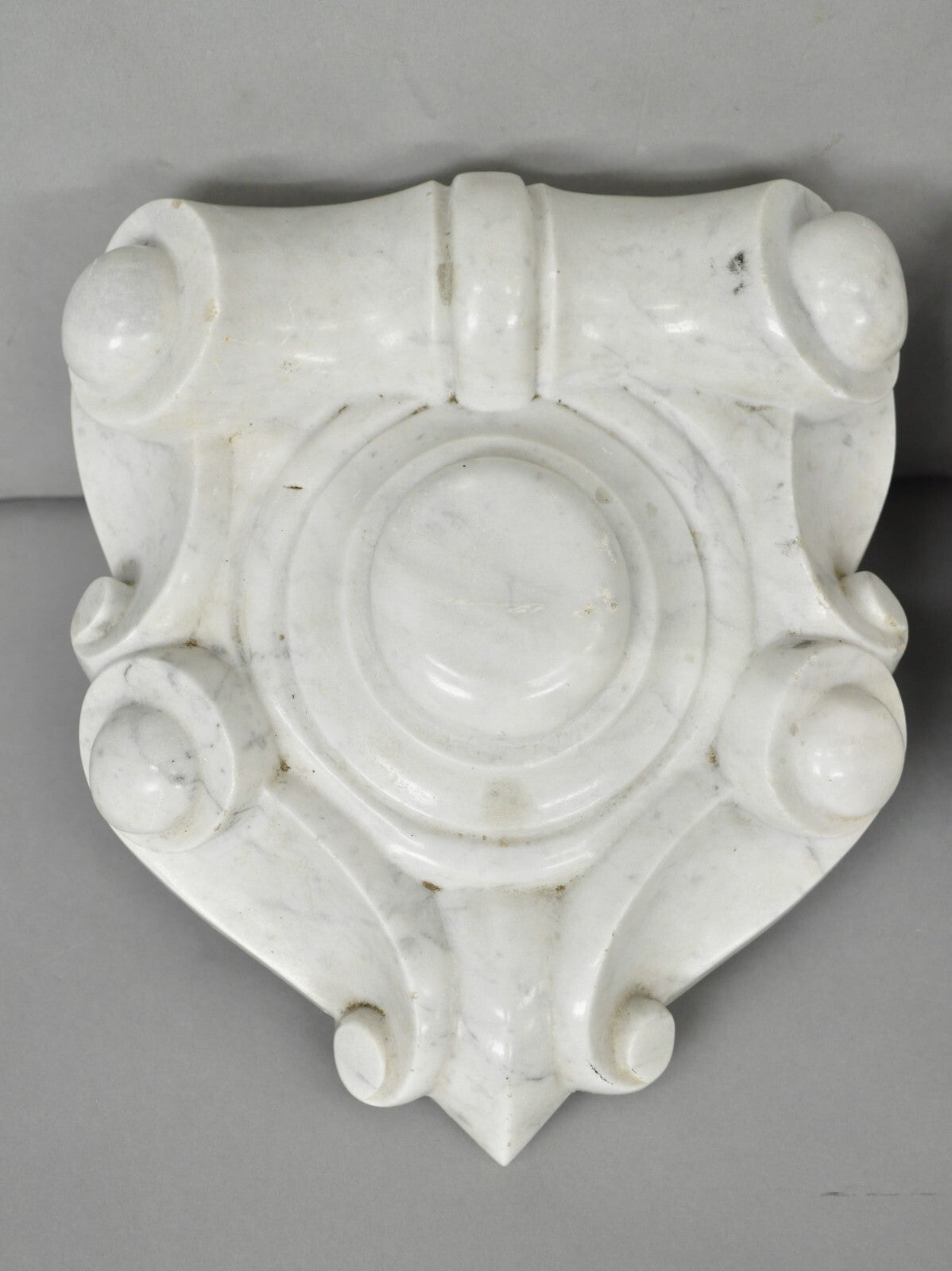 Antique Neoclassical Carved Marble Mantel Keystone Architectural Element - Pair