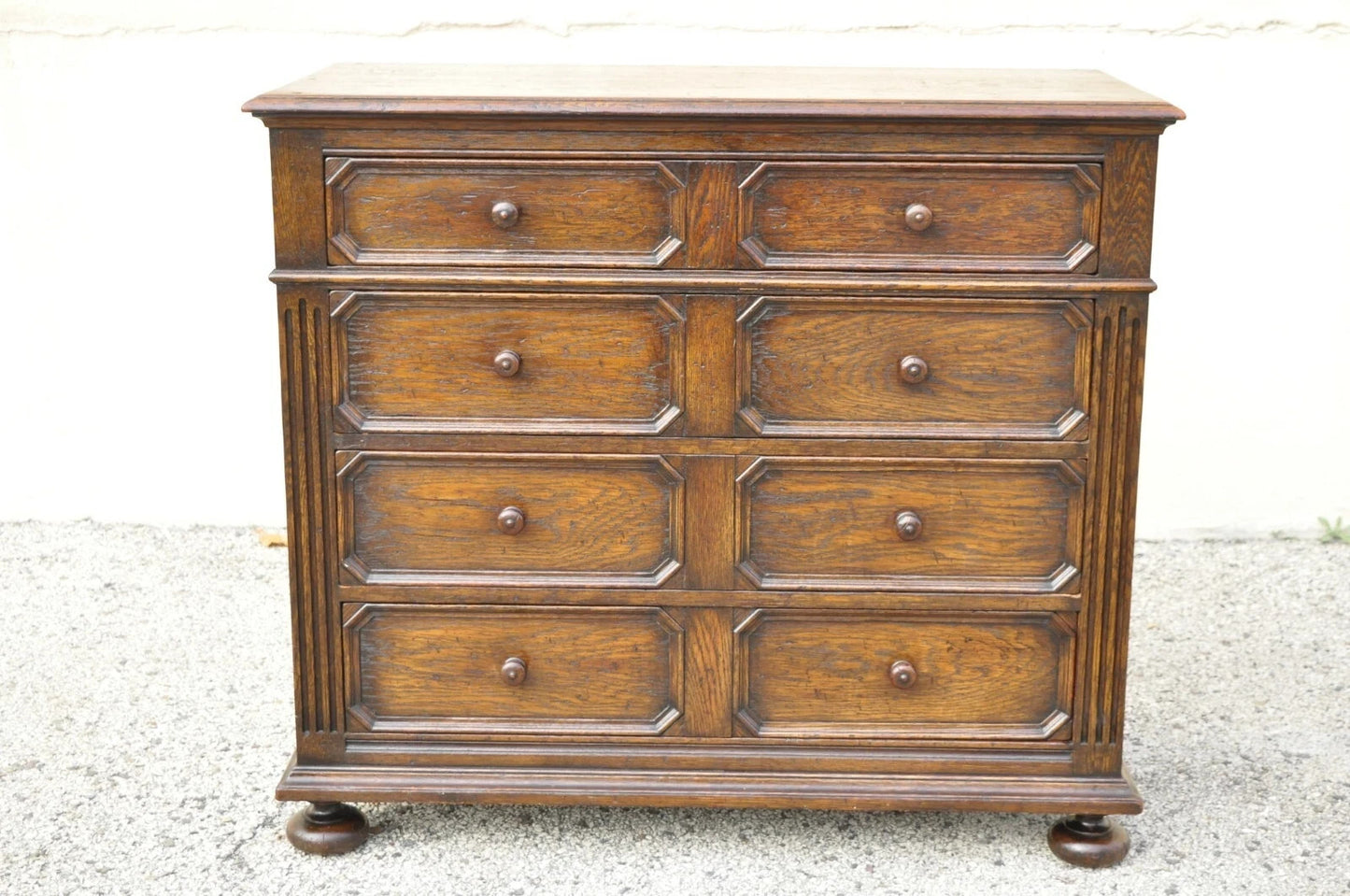 Antique Jacobean William & Mary Style Oak Wood Chest of Drawers Low Dresser
