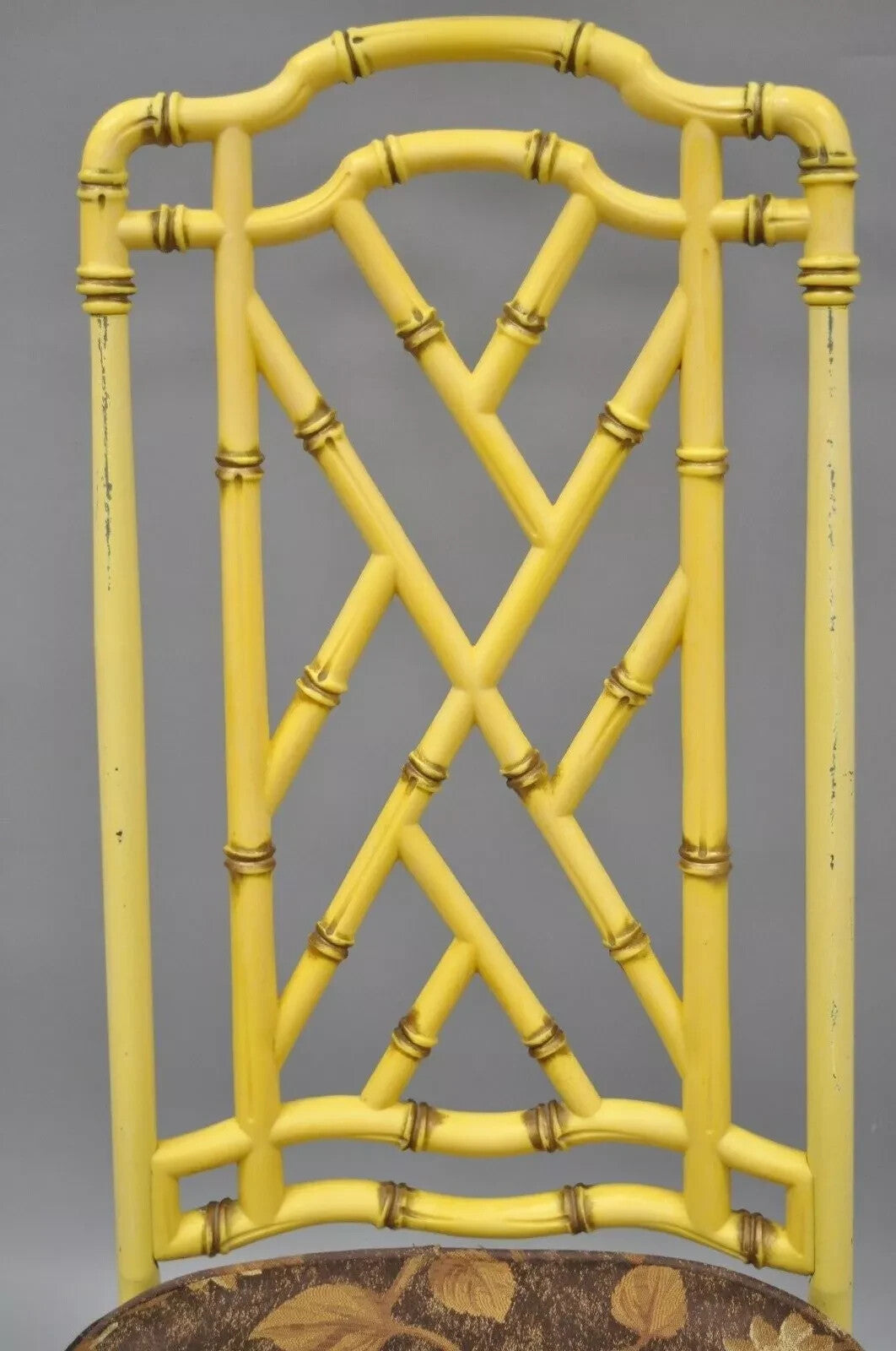 Hollywood Regency Chinese Chippendale Yellow Metal Faux Bamboo Dining Side Chair