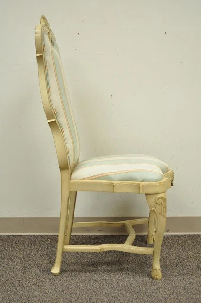 Vintage Swedish Rococo Italian Baroque Shell Carved Cream Painted Side Chair