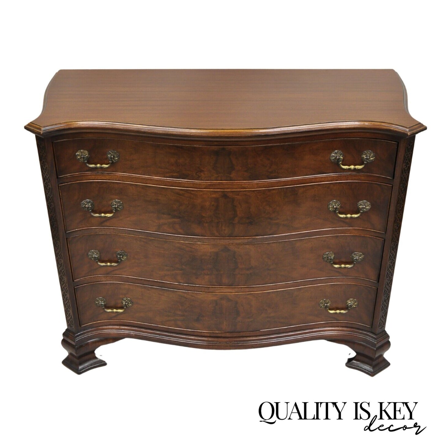 Vintage W&J Sloane Chinese Chippendale Style Mahogany Serpentine Dresser Chest