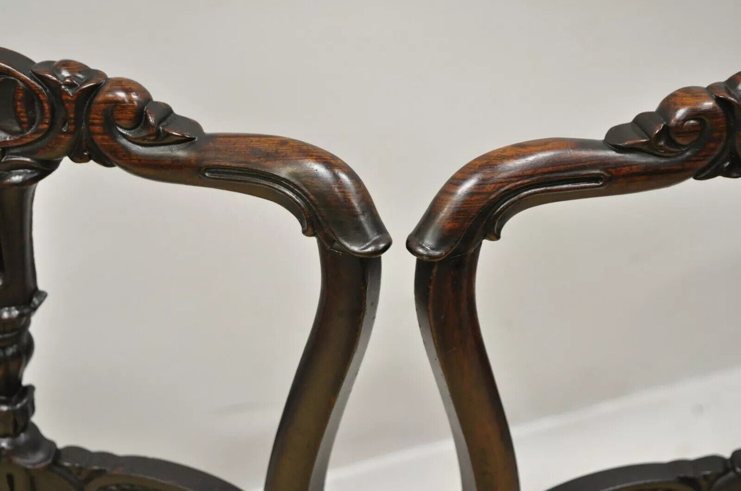 Antique French Victorian Carved Rosewood Small Petite Accent Side Chairs - Pair