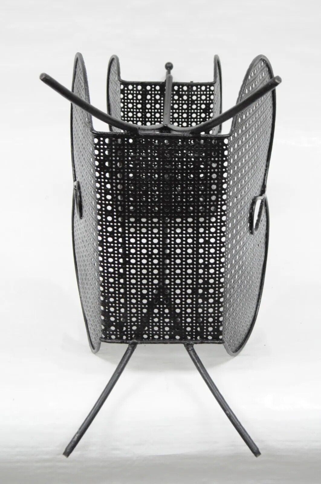 Mathieu Mategot Mid Century Modern Black Hairpin Metal Mesh 2 Tier Magazine Rack