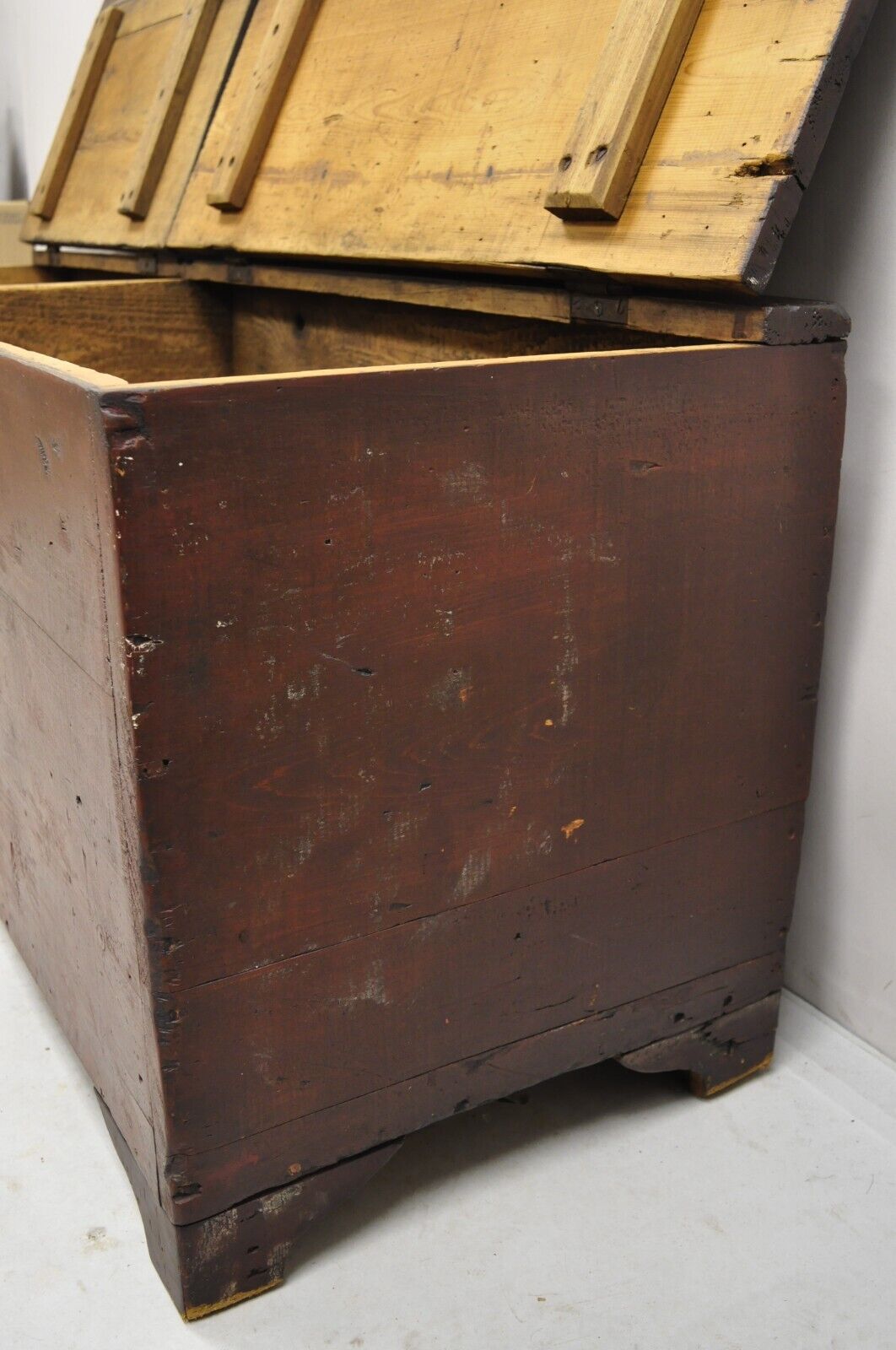 Antique Large 64" Double Storage Pine Wood Primitive Country Blanket Chest Trunk