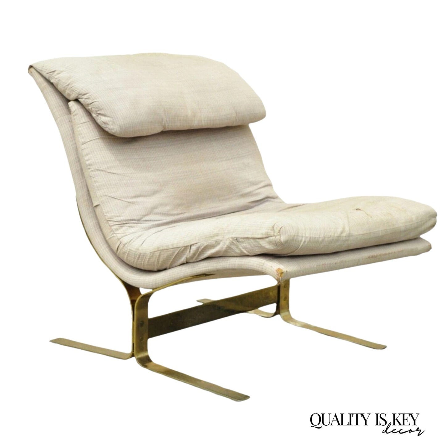 Mid Century Modern Milo Baughman Style Brass Cantilever Slipper Lounge Chair