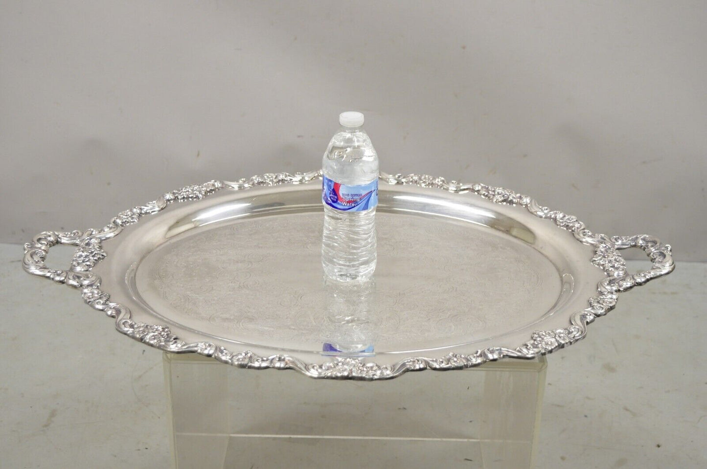 Vintage Poole Silver Co Lancaster Rose 30" Victorian Style Serving Platter Tray