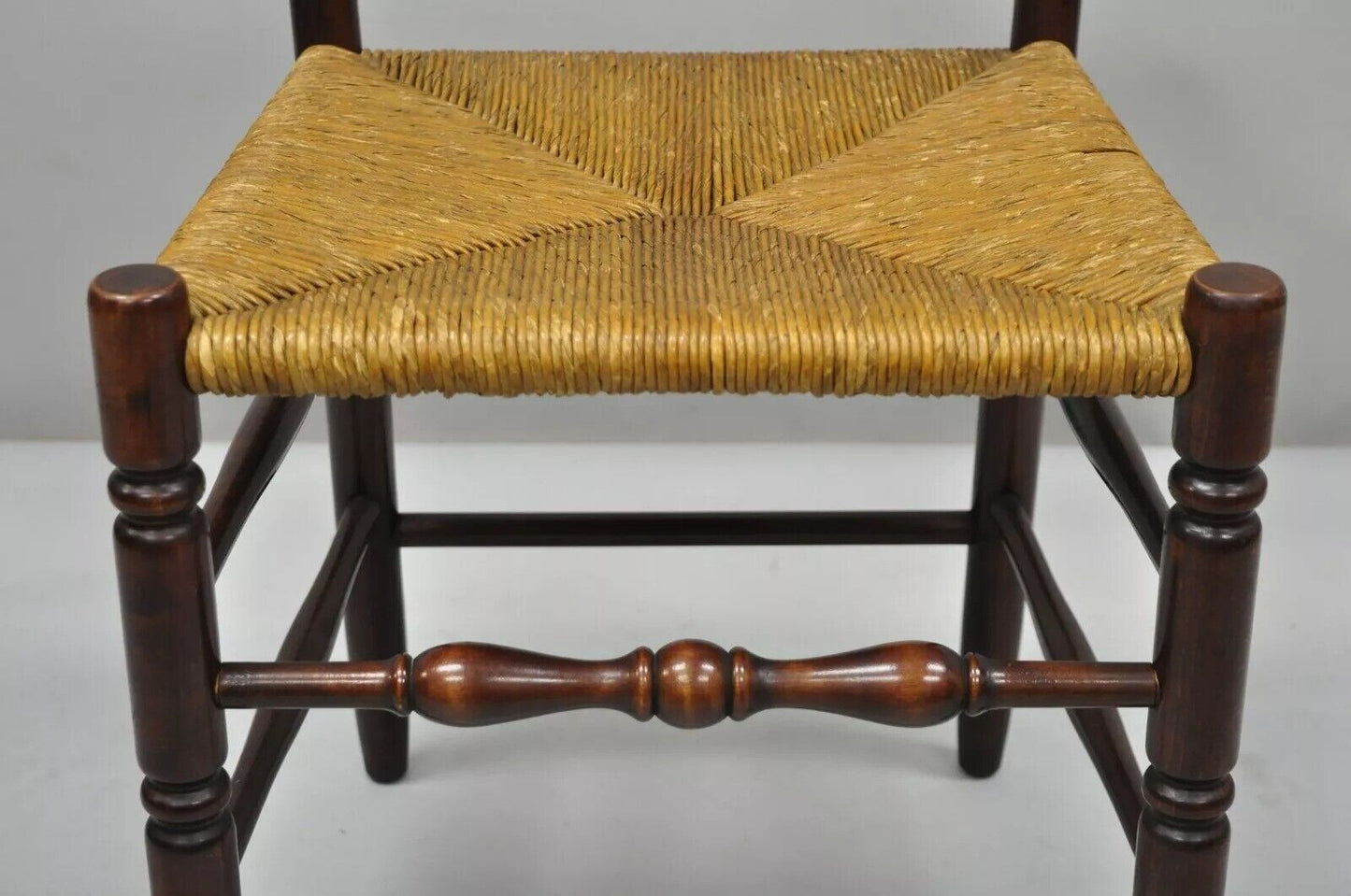 Antique American Primitive Cherry Wood Woven Rush Seat Ladder Back Side Chair