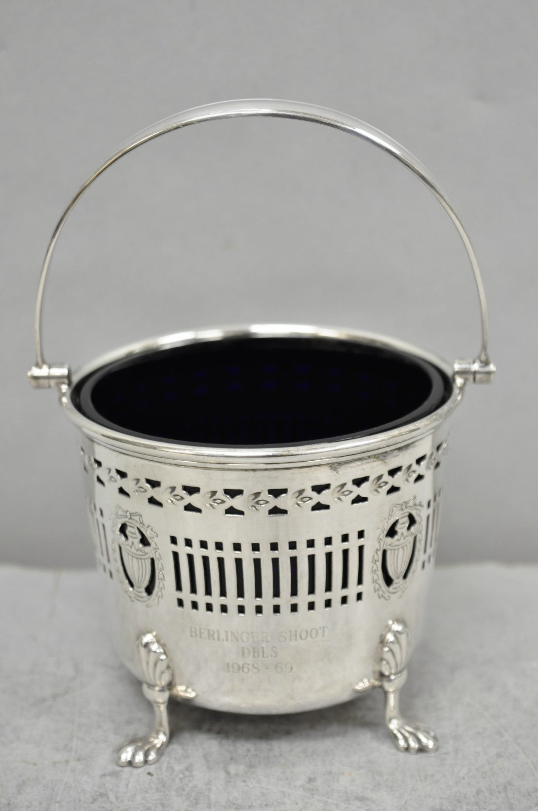 Barker Ellis English Regency Silver Plated Award Sugar Basket w/ Cobalt Blue