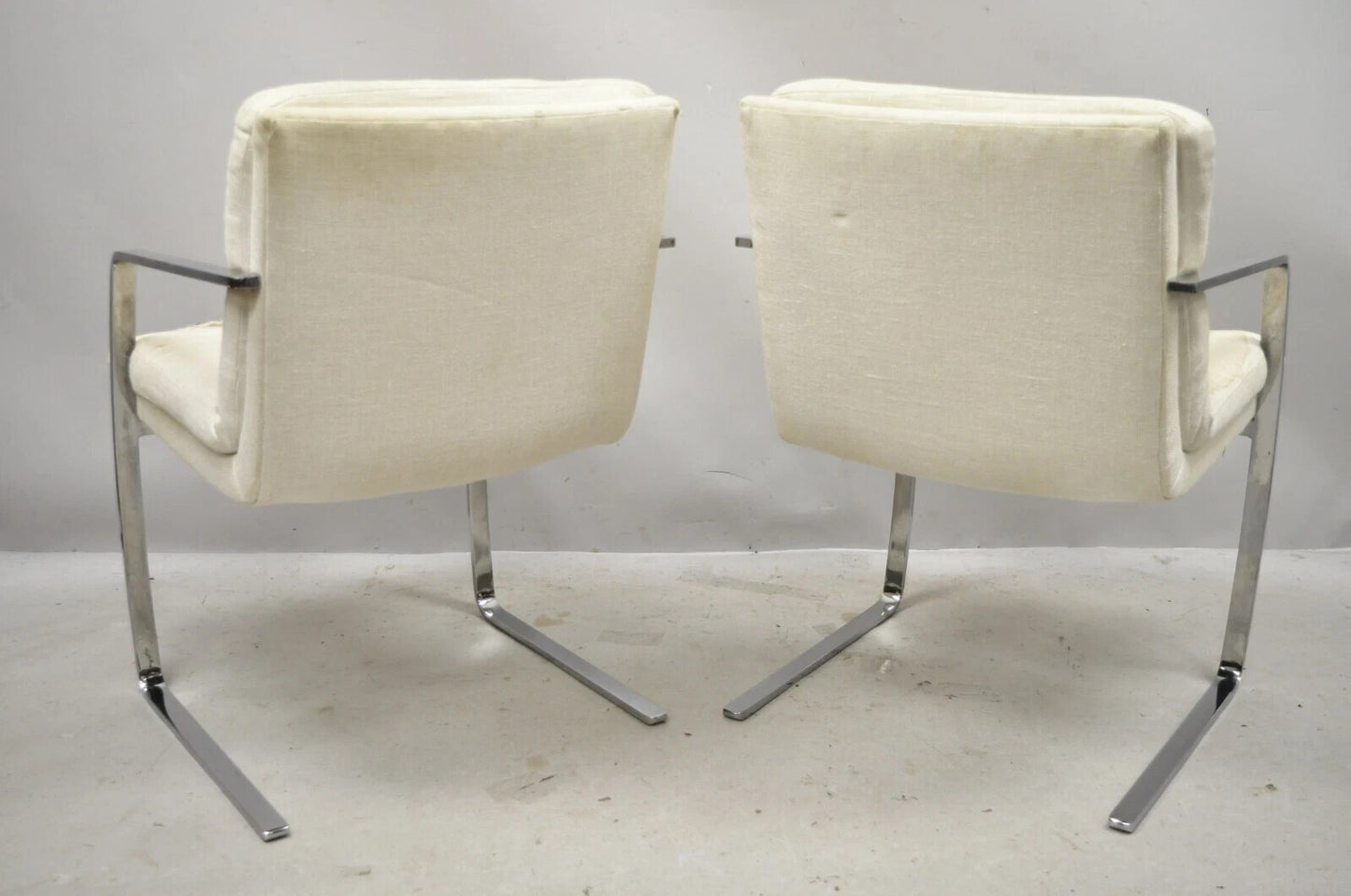Mid Century Modern BRNO Style Chrome Cantilever Lounge Arm Chairs (C) - a Pair