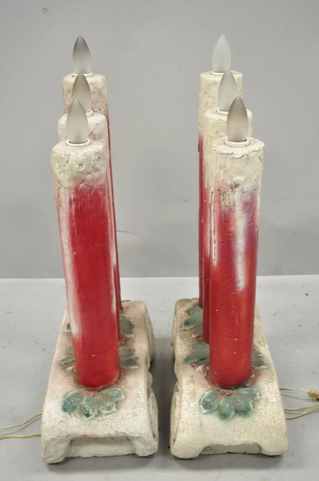 Pair Concrete Cement 3 Light Christmas Candle Candelabra Architectural Elements