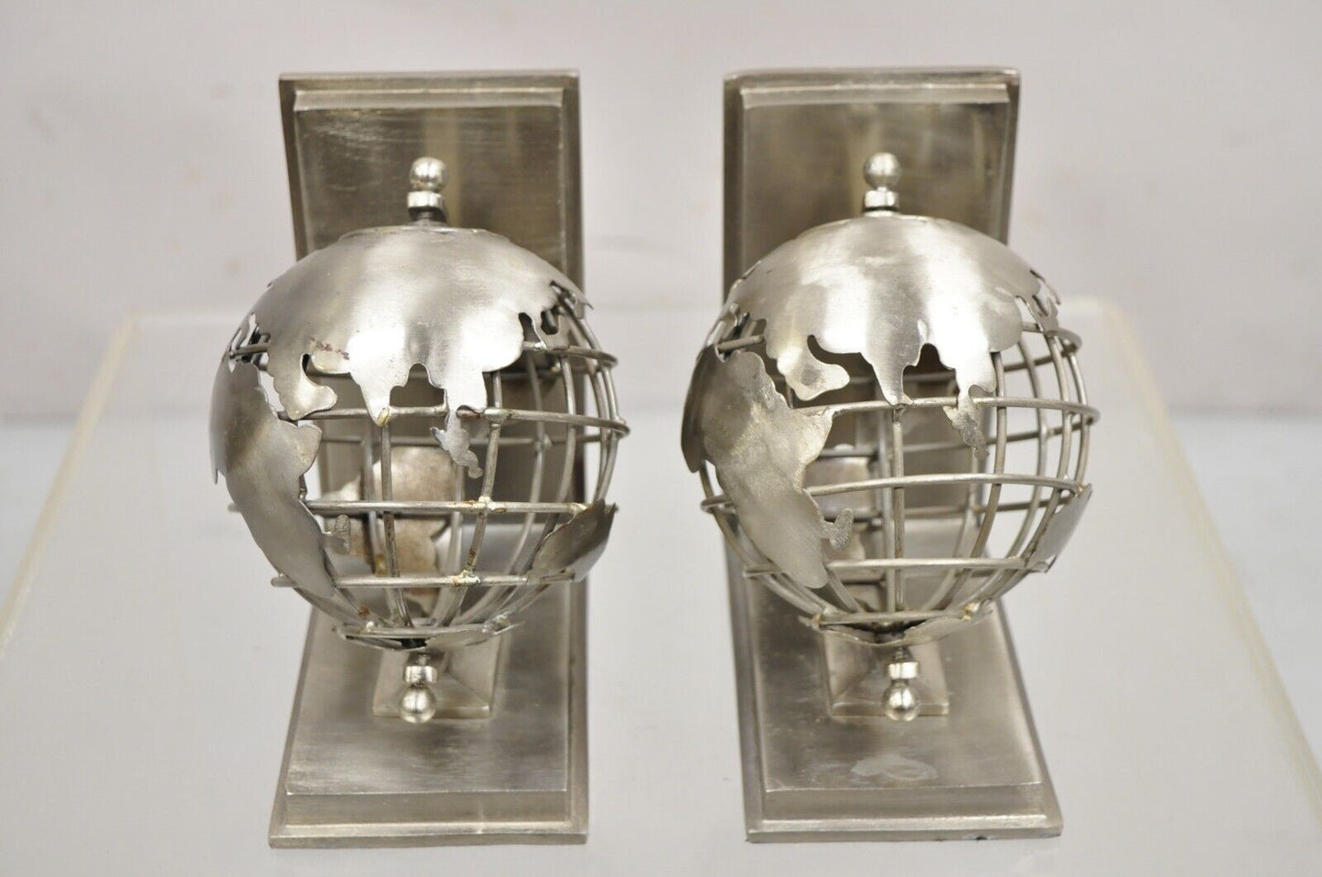 Restoration Hardware Industrial Modern Metal Spinning Globe Bookends - a Pair