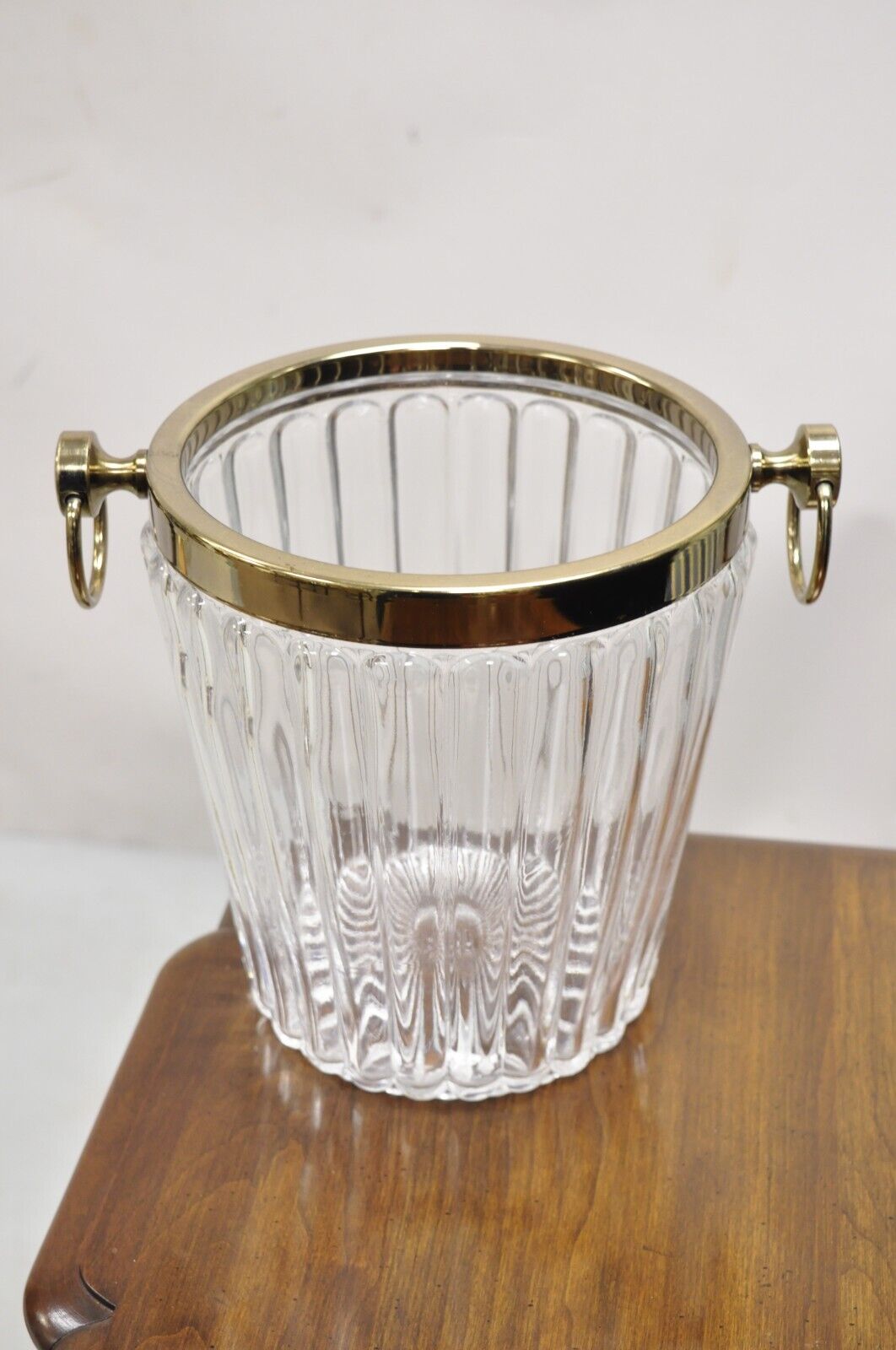 Hollywood Regency Modern Brass Glass Champagne Wine Chiller Ice Bucket on Stand