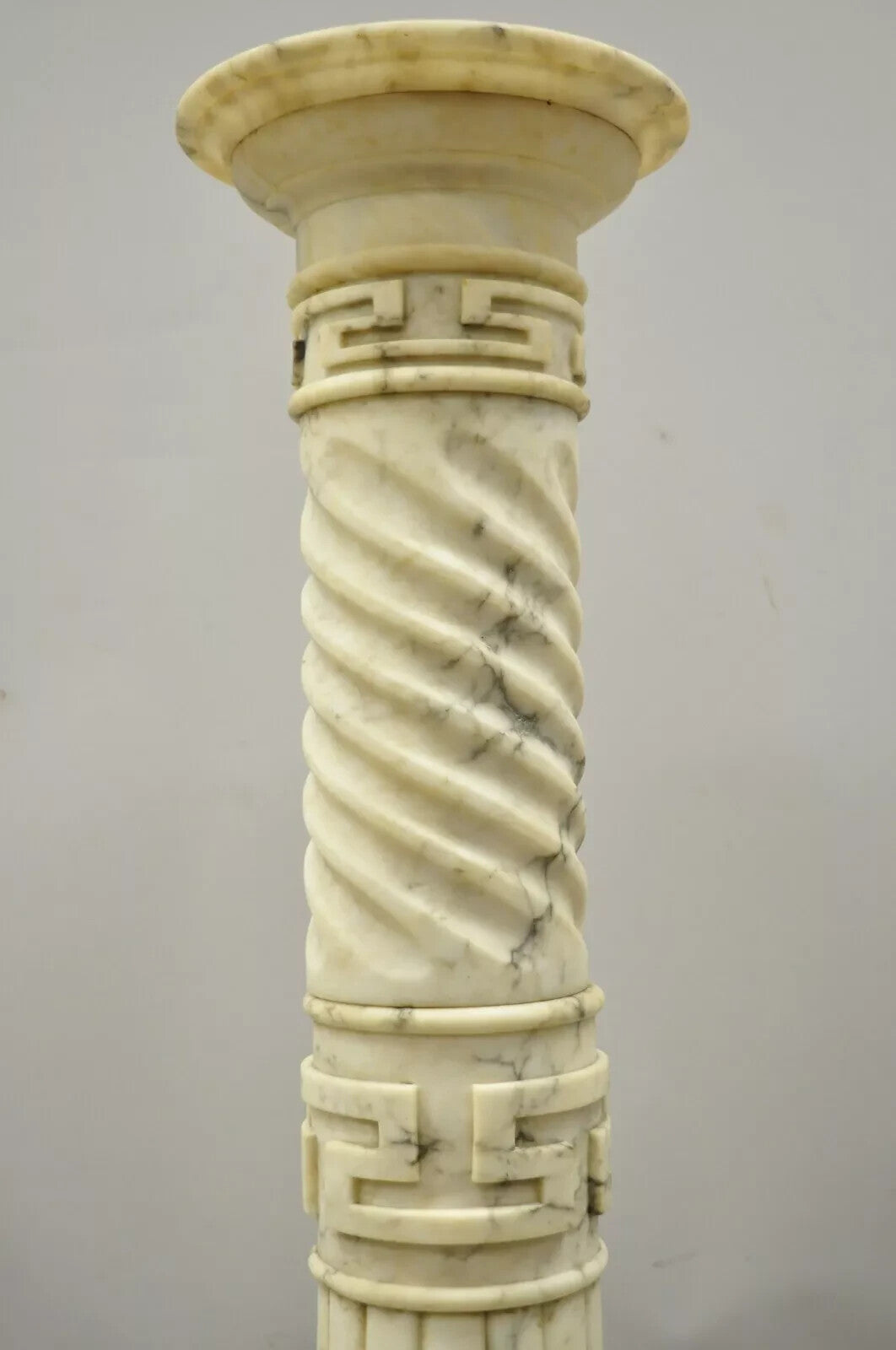 Italian Neoclassical Spiral Carved Marble Greek Key Column Pedestal Plant Stand