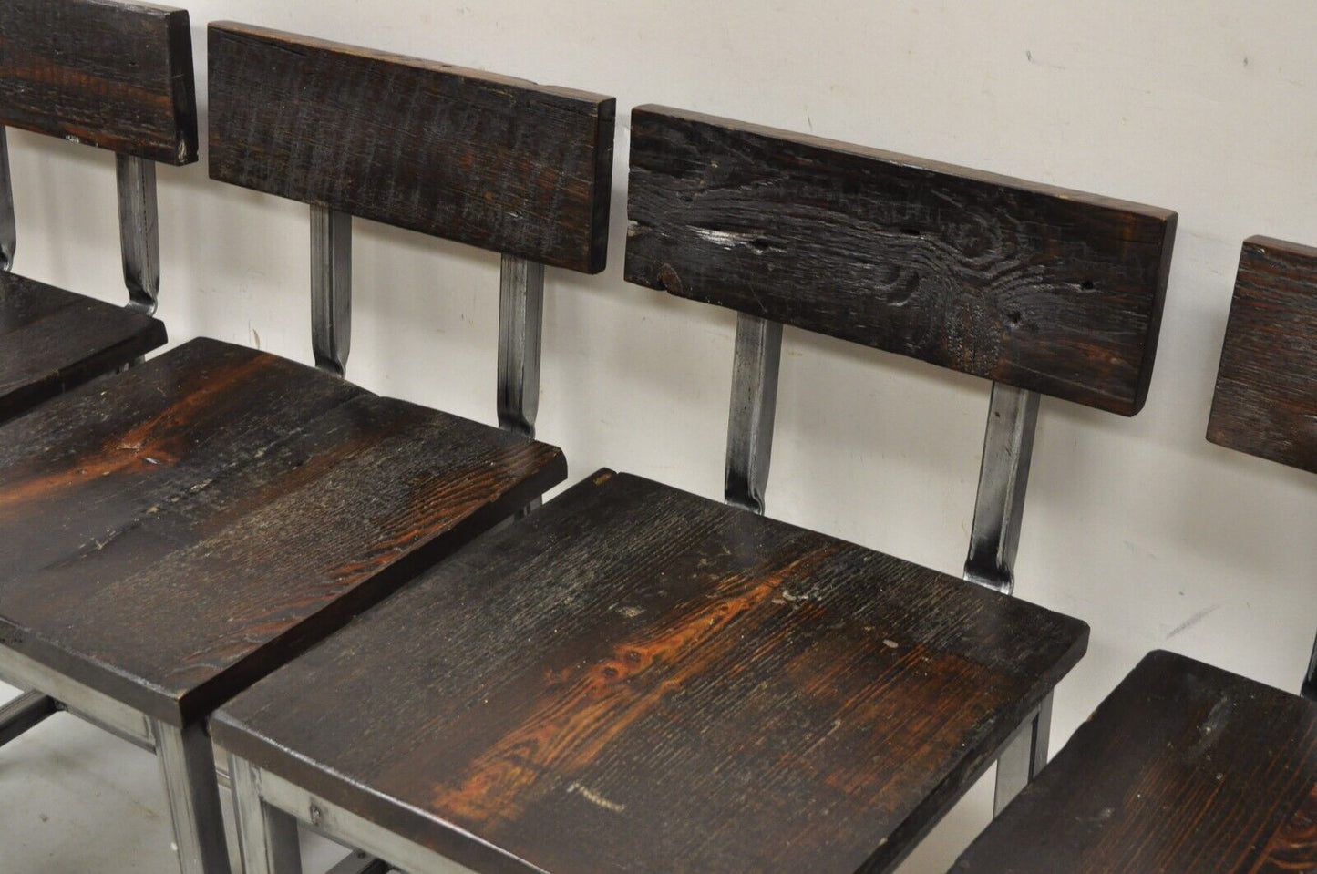 Industrial Farmhouse Style Oak Wood & Steel Counter Bar Stools - Set of 4