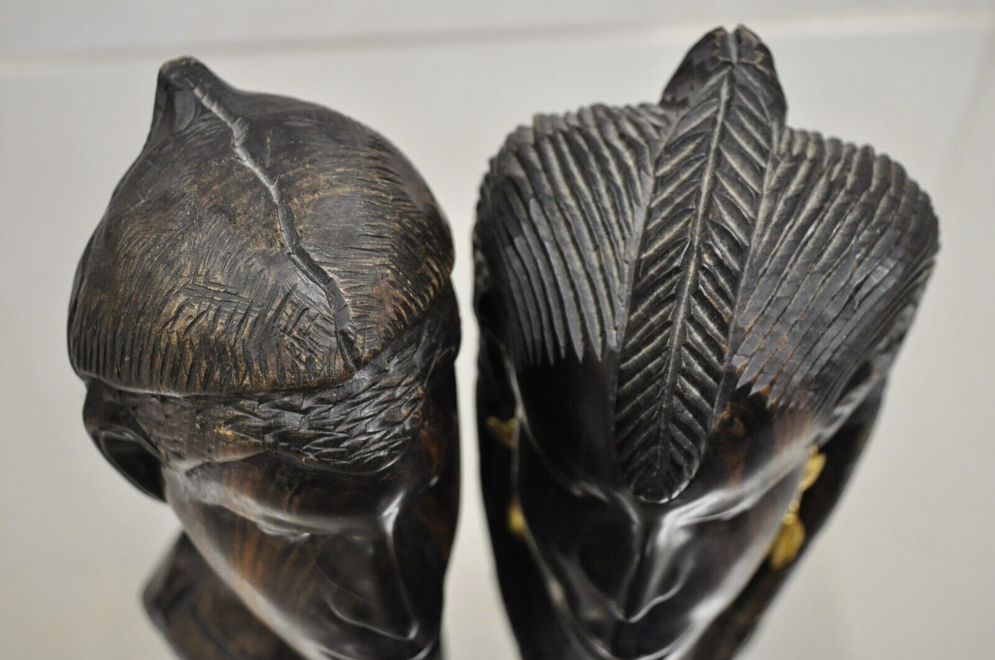Vintage African Carved Ebony Wood 7" Male and Female Bust Statue Sculpture