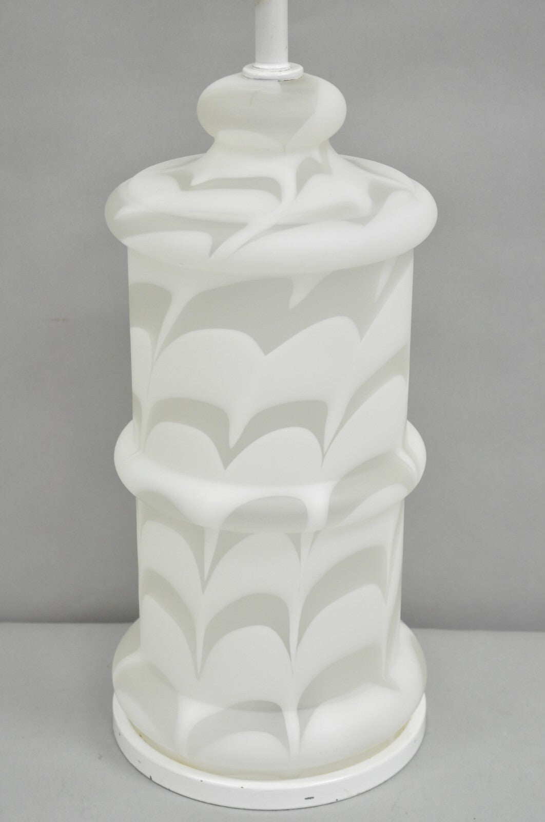 Vintage Murano Mazzega Style White Frosted Swirl Glass Large Table Lamp