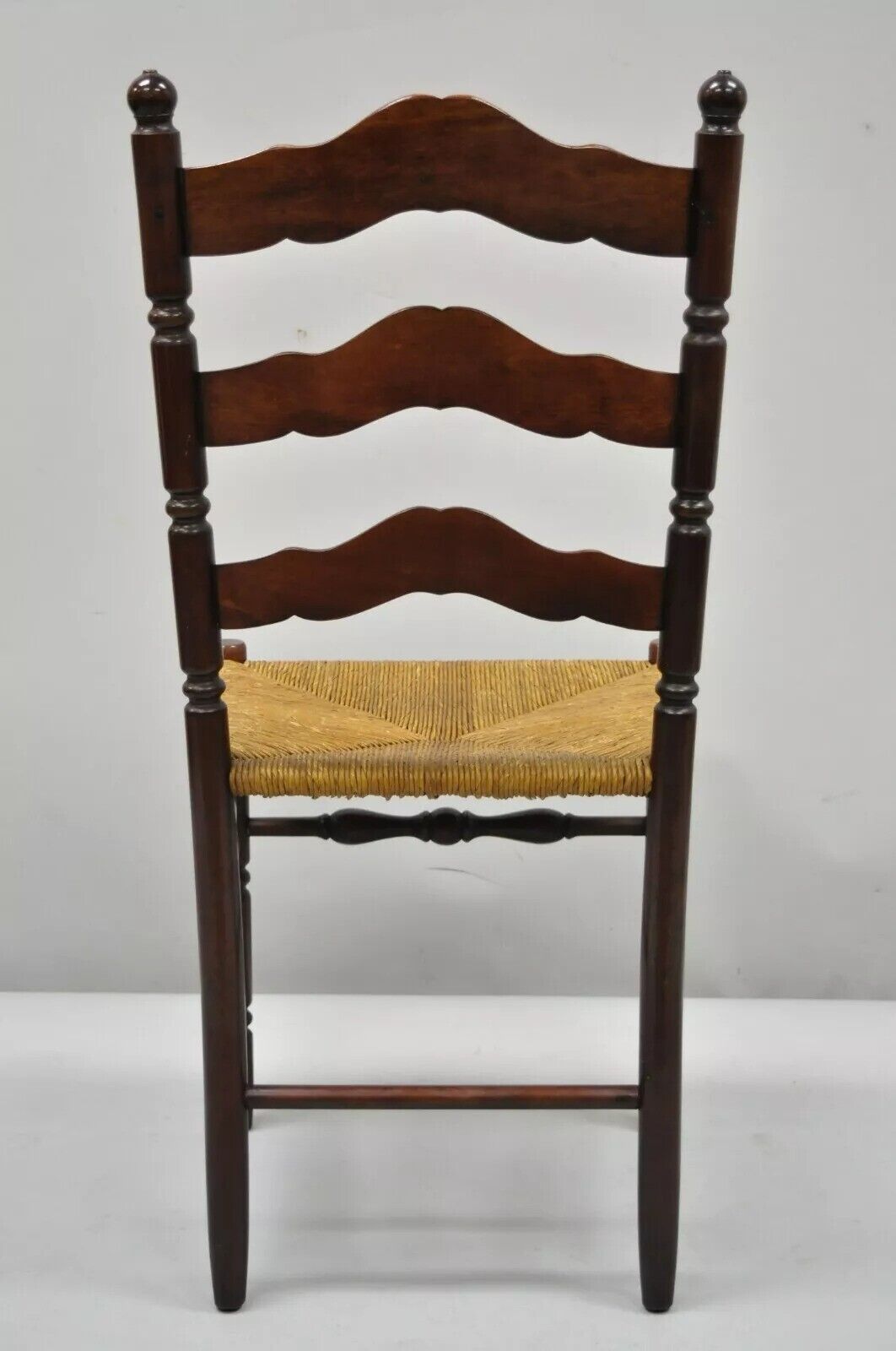 Antique American Primitive Cherry Wood Woven Rush Seat Ladder Back Side Chair