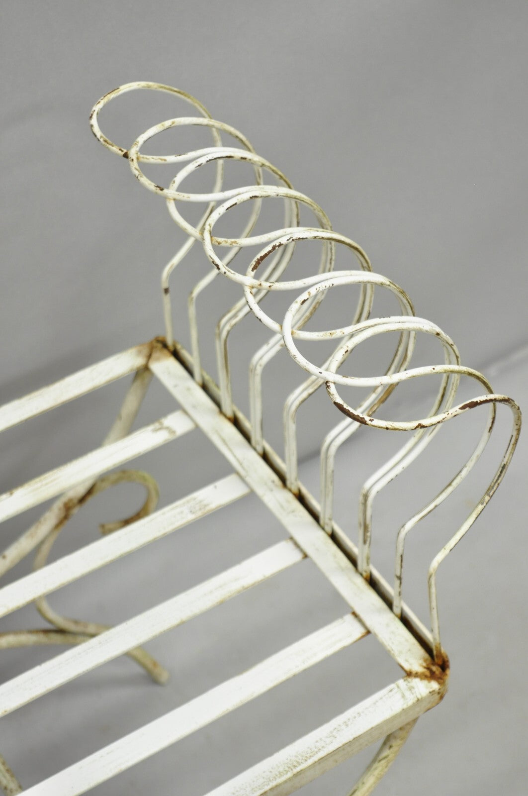 Vintage Hollywood Regency White Wrought Iron Curule X Frame Window Bench
