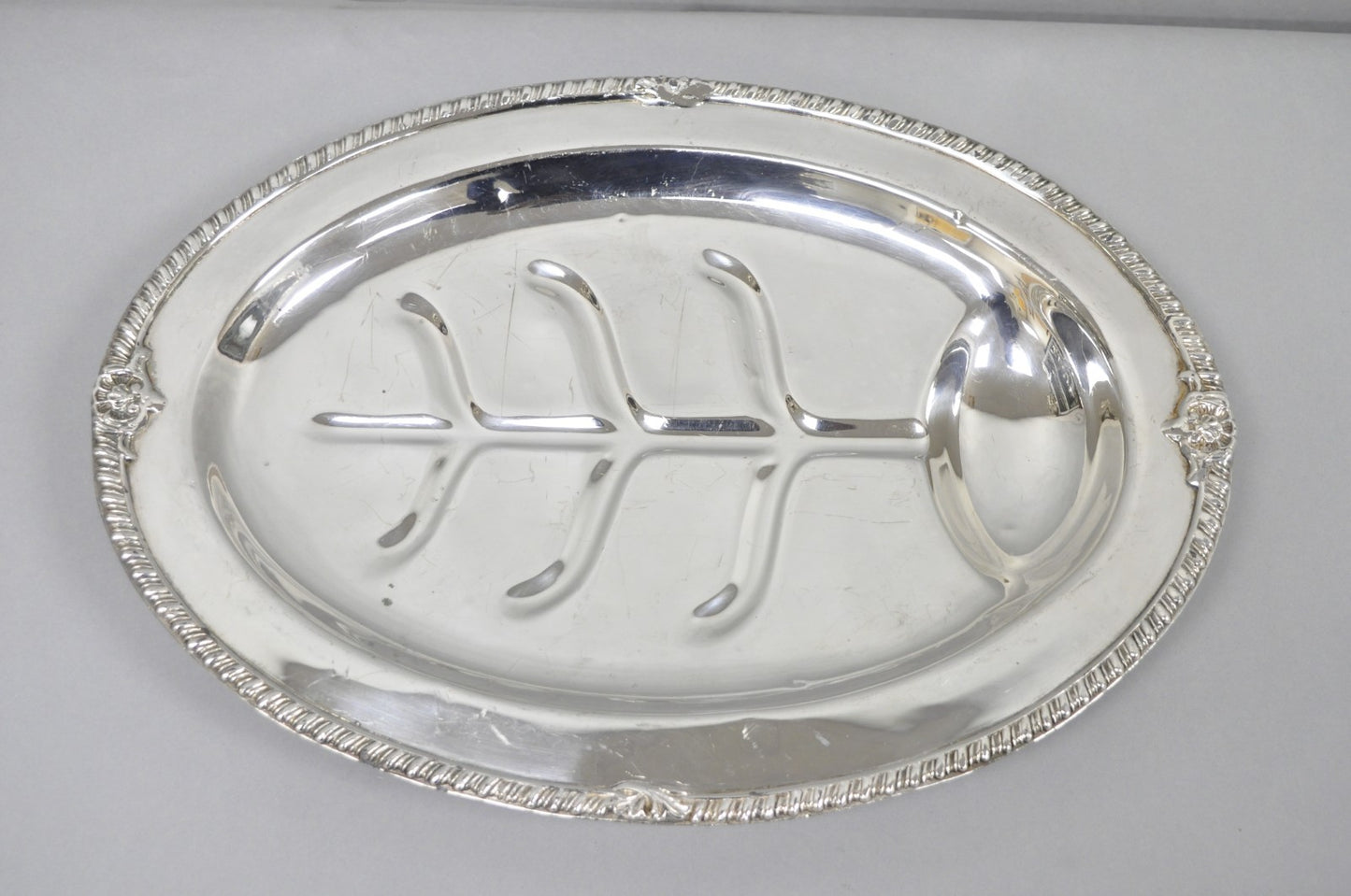 Vintage English Sheffield Silver Plated Meat Cutlery Oval Serving Platter Tray