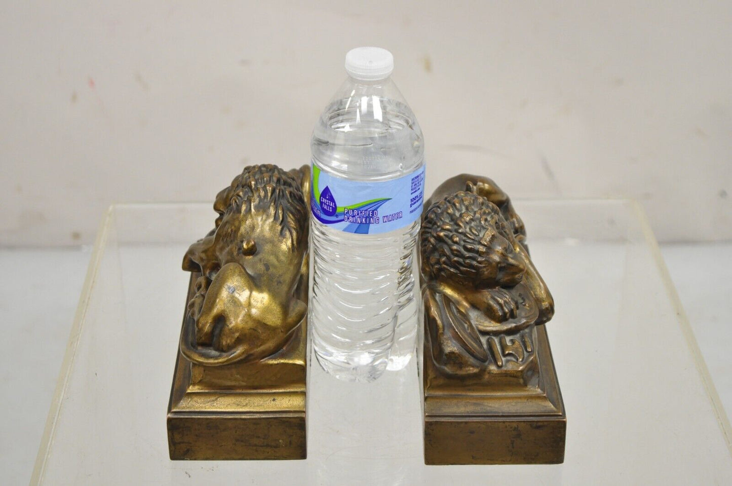 Antique Swiss Guard Bronze Lion Bookends Helvetiorum Fidei AC Virtuti "JB 1570"