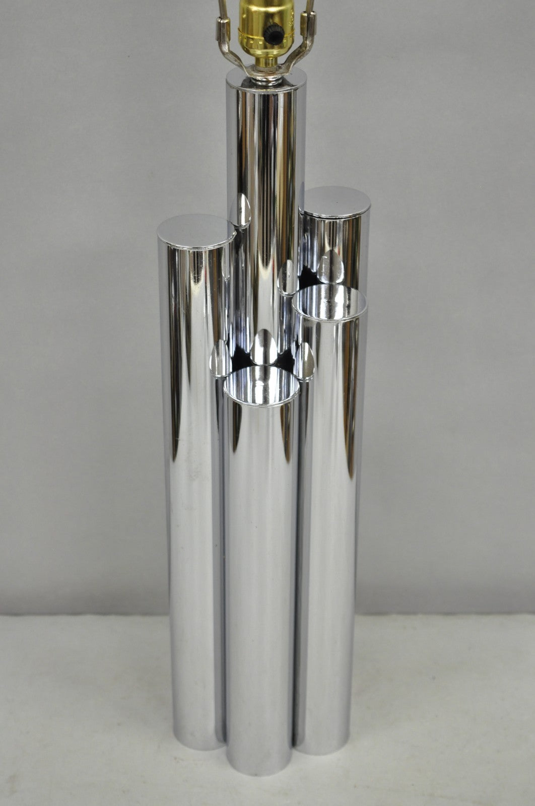 Vintage Mid Century Modern Sculptural Stacked Chrome Skyscraper Table Lamp