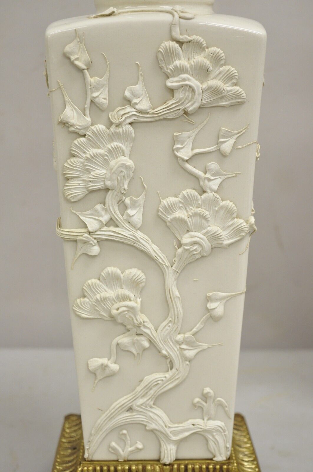 Vintage Chinoiserie Porcelain "Cherry Blossom" Blanc De Chine Table Lamps - Pair