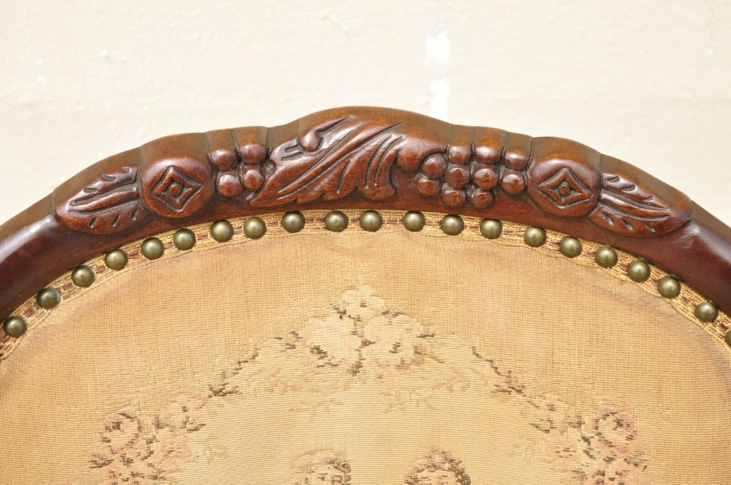 Vintage French Victorian Style Carved Mahogany Frame Lounge Arm Chair
