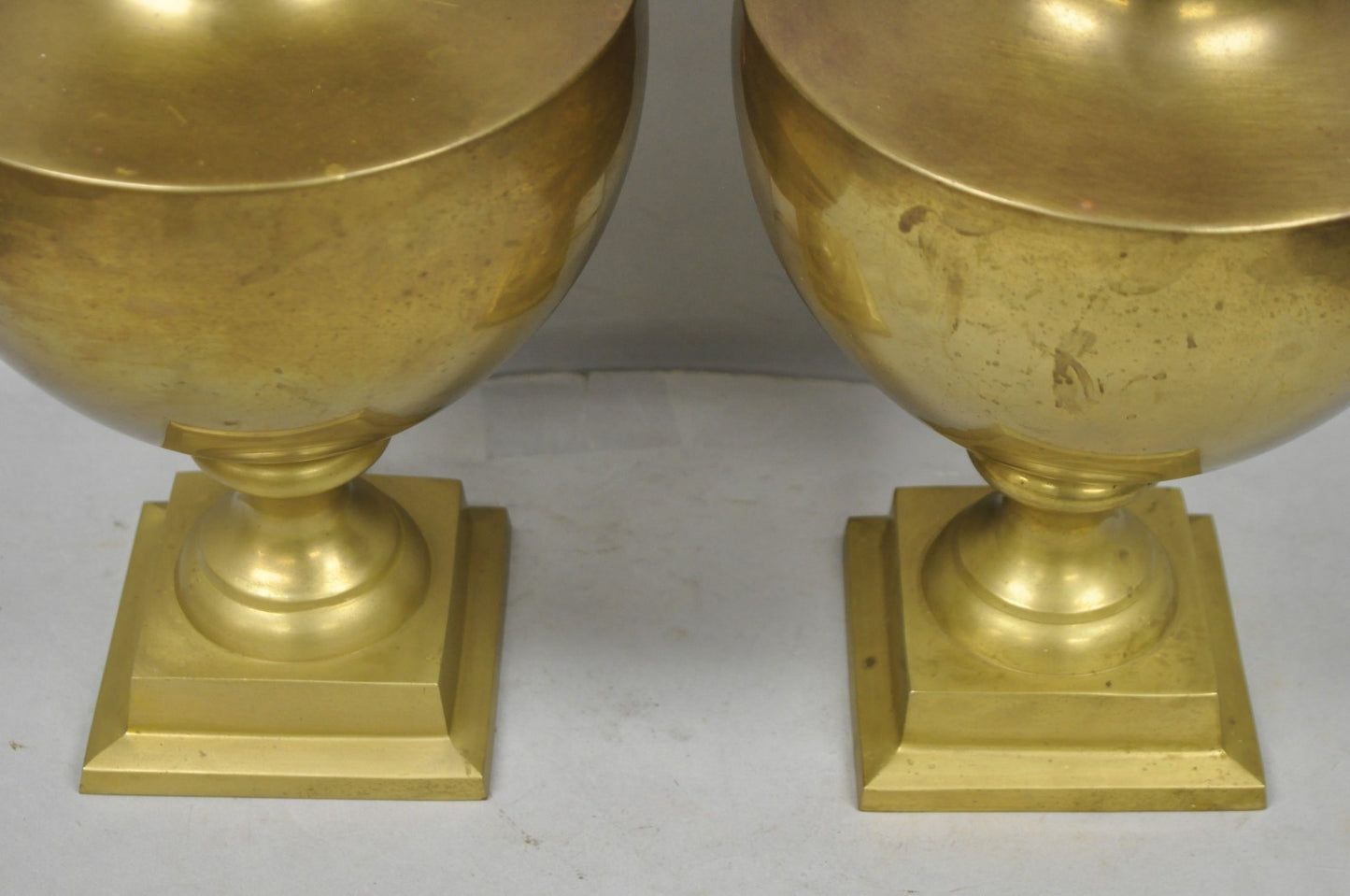 Vintage Hollywood Regency Patinated Brass Jardiniere Urn Table Lamps - a Pair