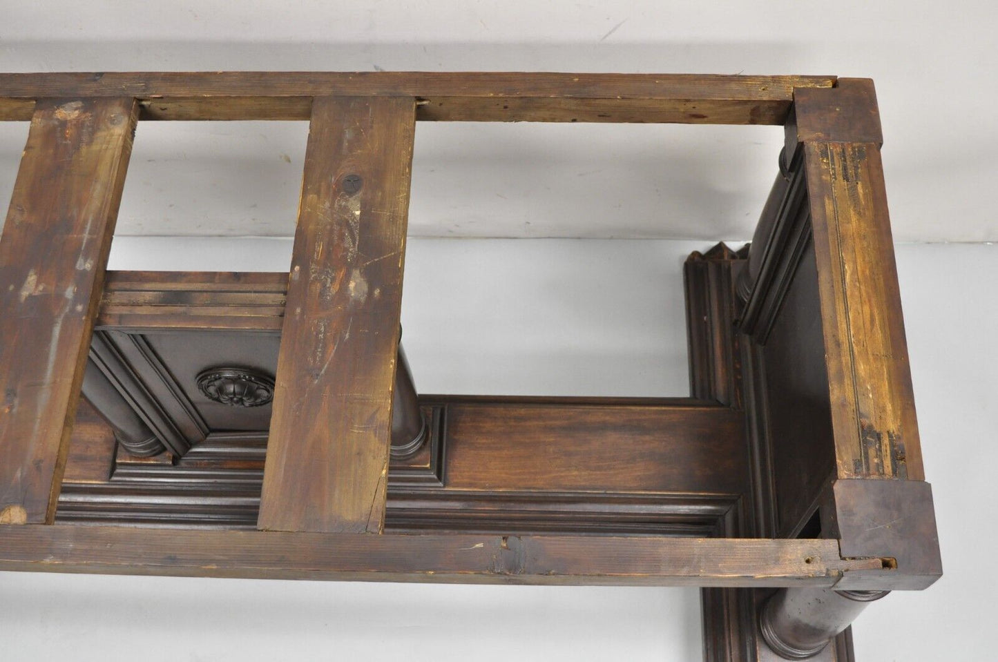 Antique Italian Renaissance Carved Walnut Hairy Paw Foot Desk Console Table Base