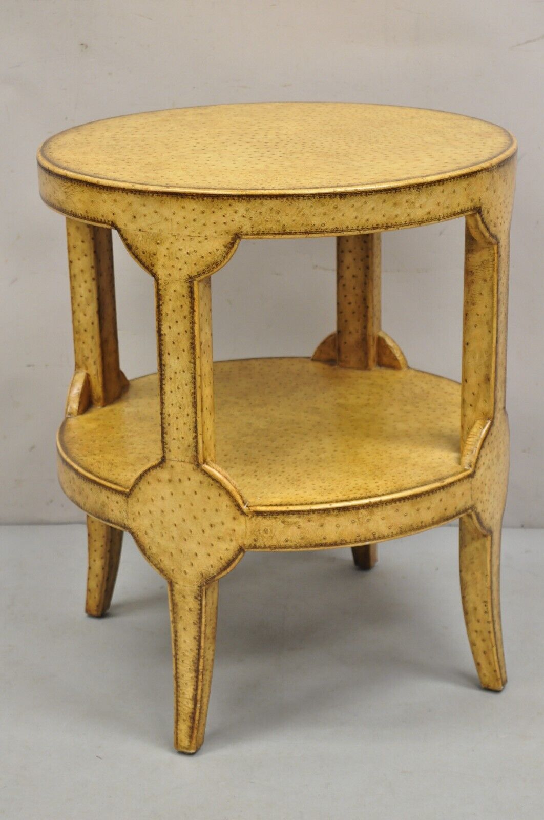 Maitland Smith Faux Ostrich Leather Round Gueridon Hollywood Regency Side Table