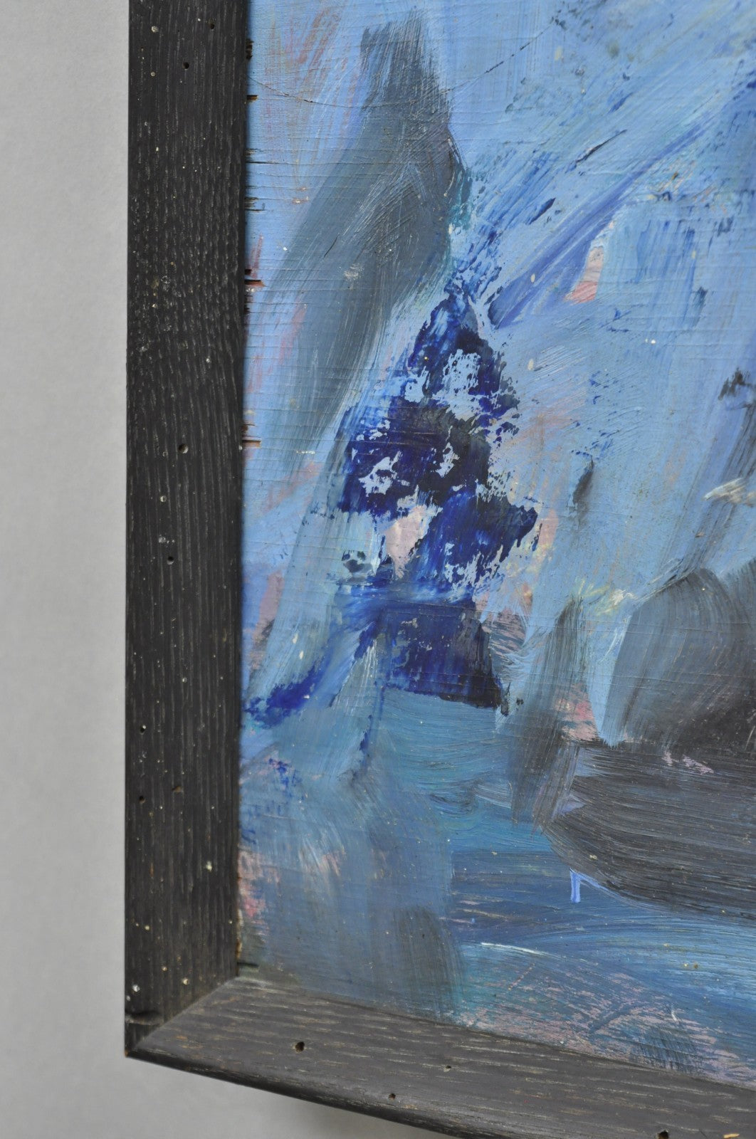 Vintage Mid Century Modern Blue Abstract Acrylic on Board Painting Artist Signed