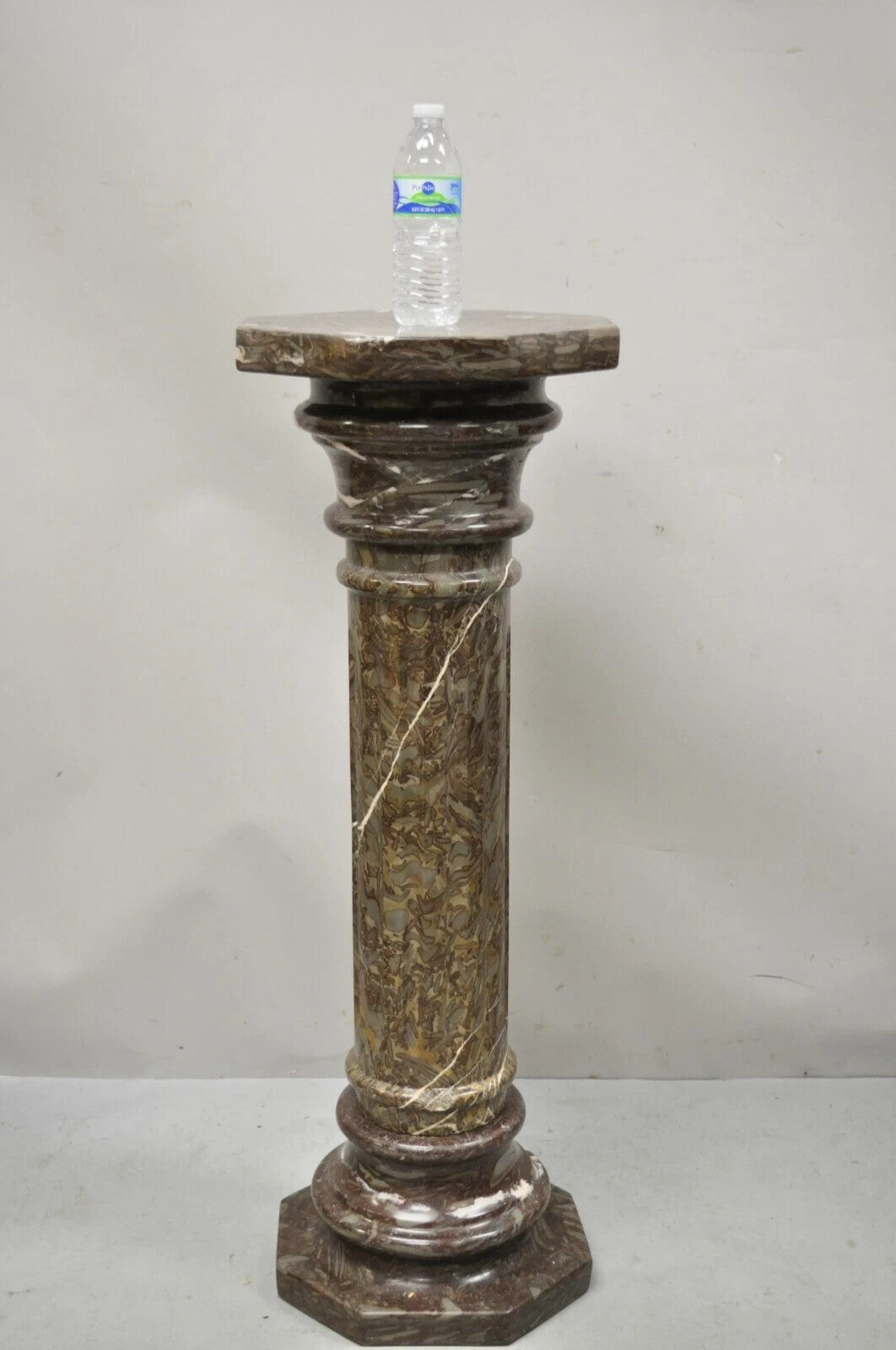 Vintage Italian Empire Style Purple Brown Marble Column Pedestal Plant Stand