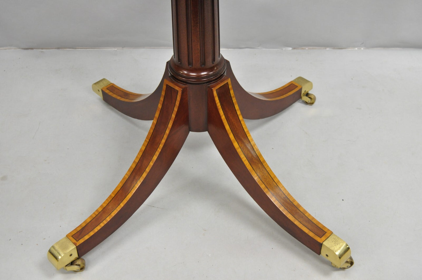 Karges English Duncan Phyfe Satinwood Banded Crotch Mahogany Oval Dining Table