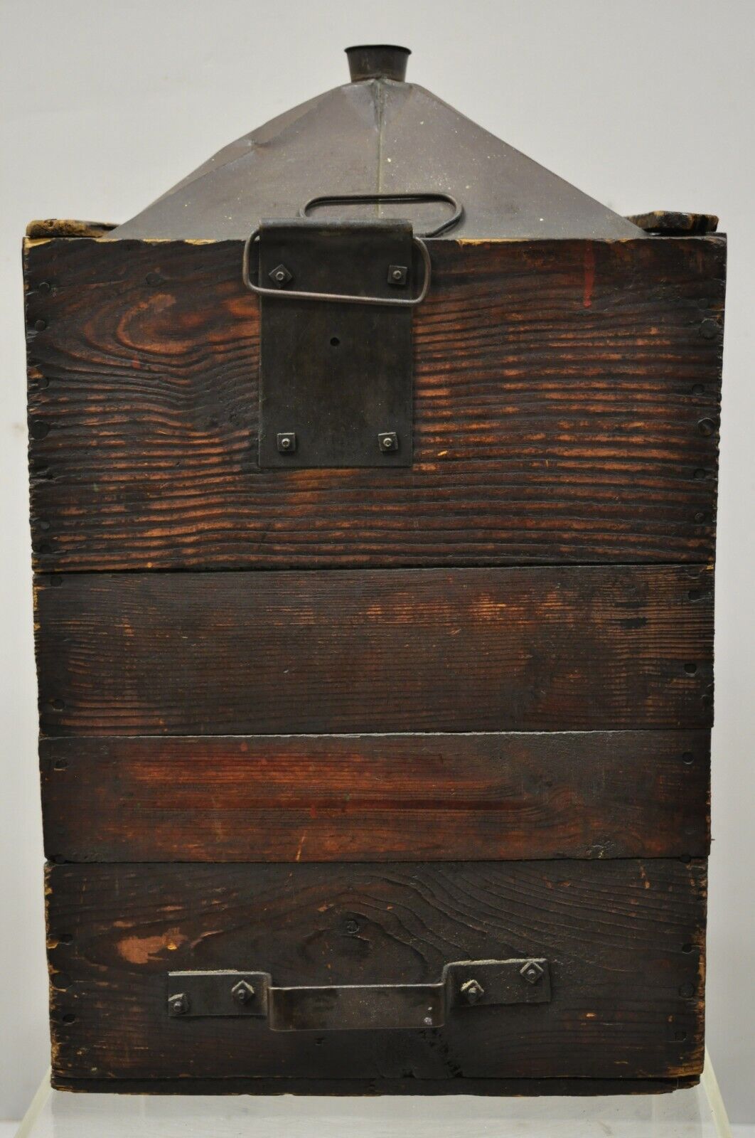 Antique Export Tin Metal Transport 5 Gallon Canister Container with Wood Case