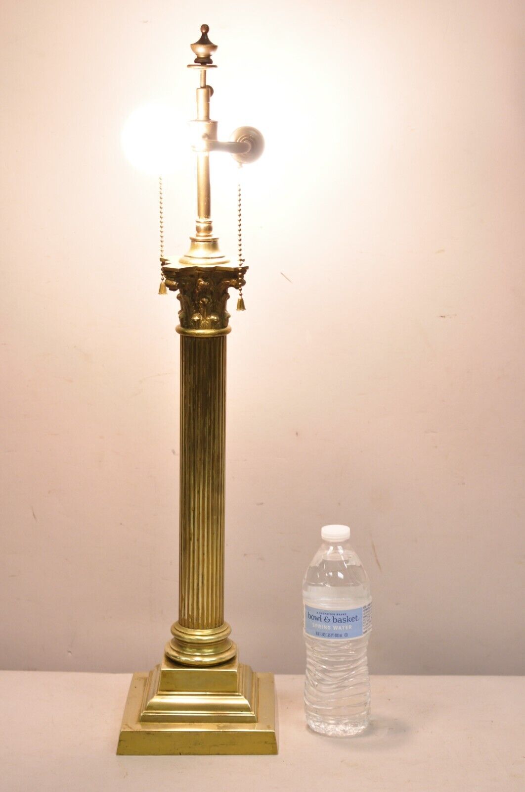 Antique Italian Neoclassical Brass Bronze Corinthian Column French Table Lamp