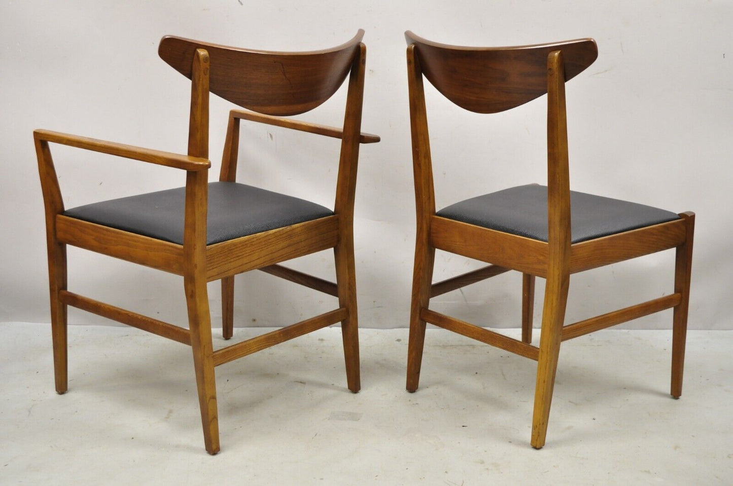 Stanley Mid Century Modern Cat Eye Vintage Walnut Dining Chairs - Set of 4