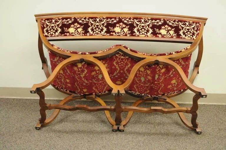 Vintage Italian Renaissance Style Double Curule X-Frame Settee Savonarola Bench
