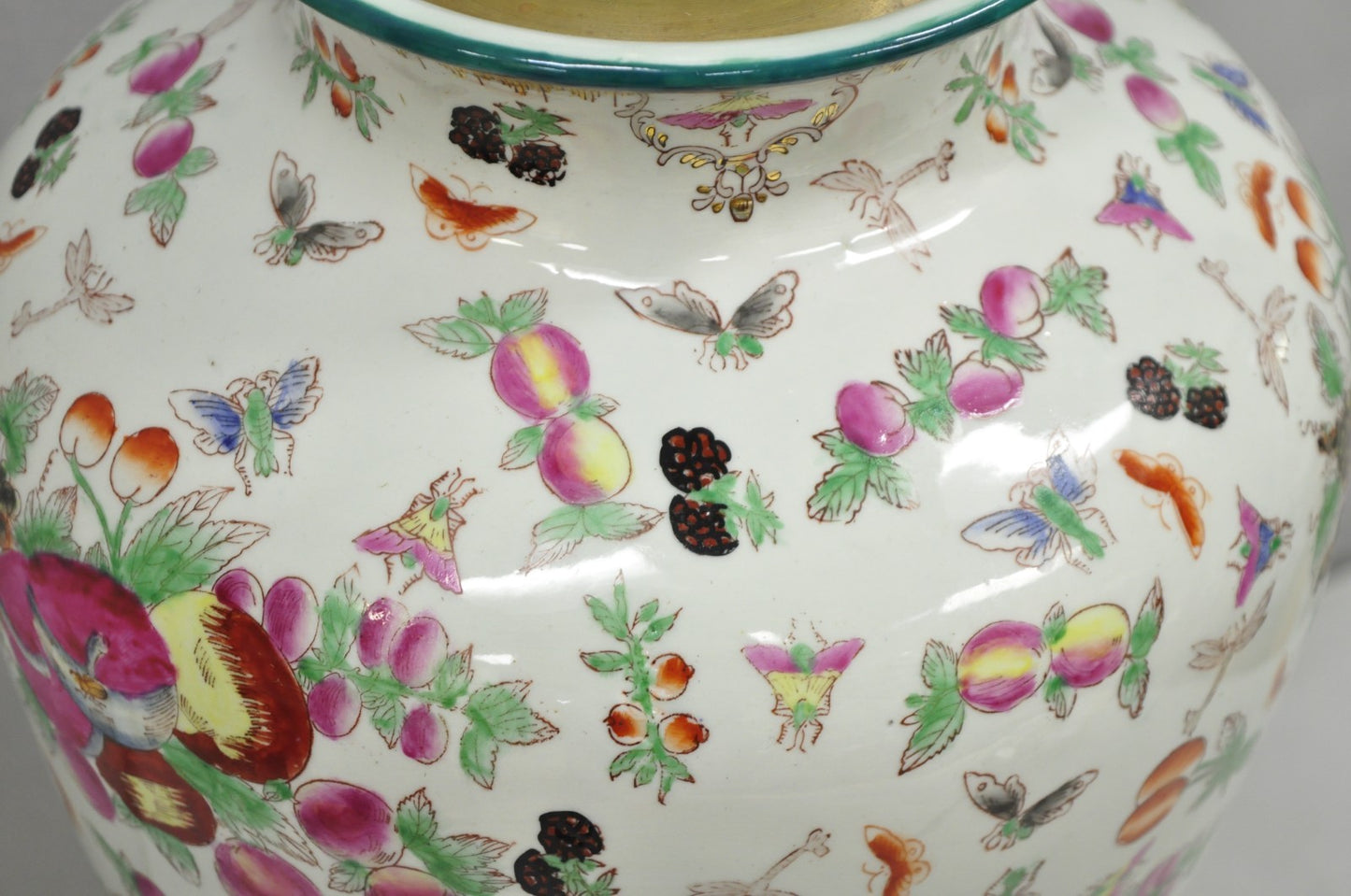 Vintage Chinoiserie Porcelain Jardinière Pink Flower Painted Large Table Lamp