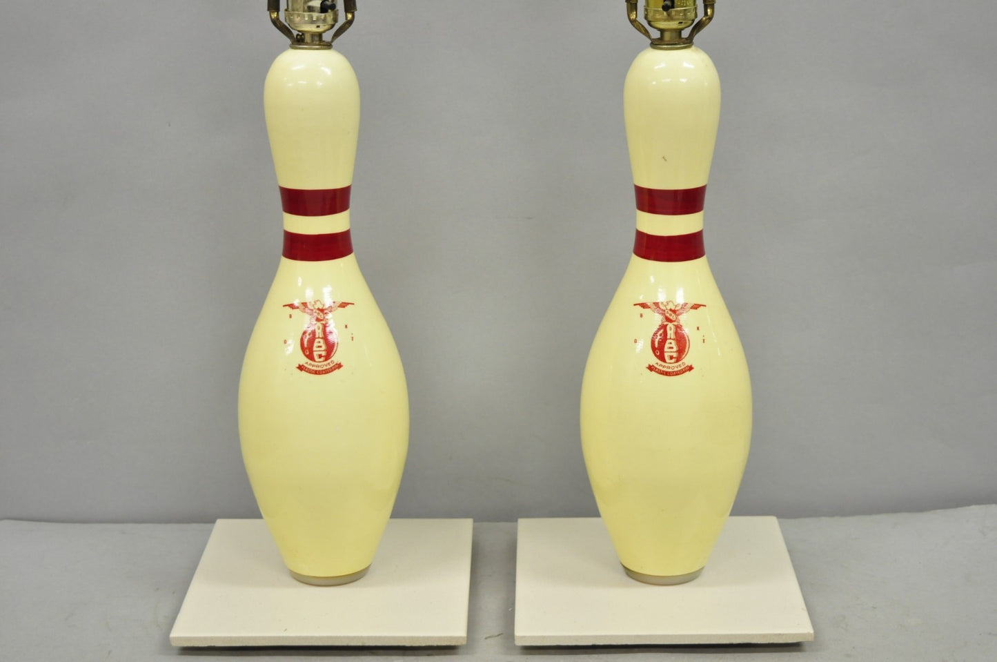 Vintage Mid Century Modern Bowling Pin Man Cave Game Room Table Lamps - a Pair