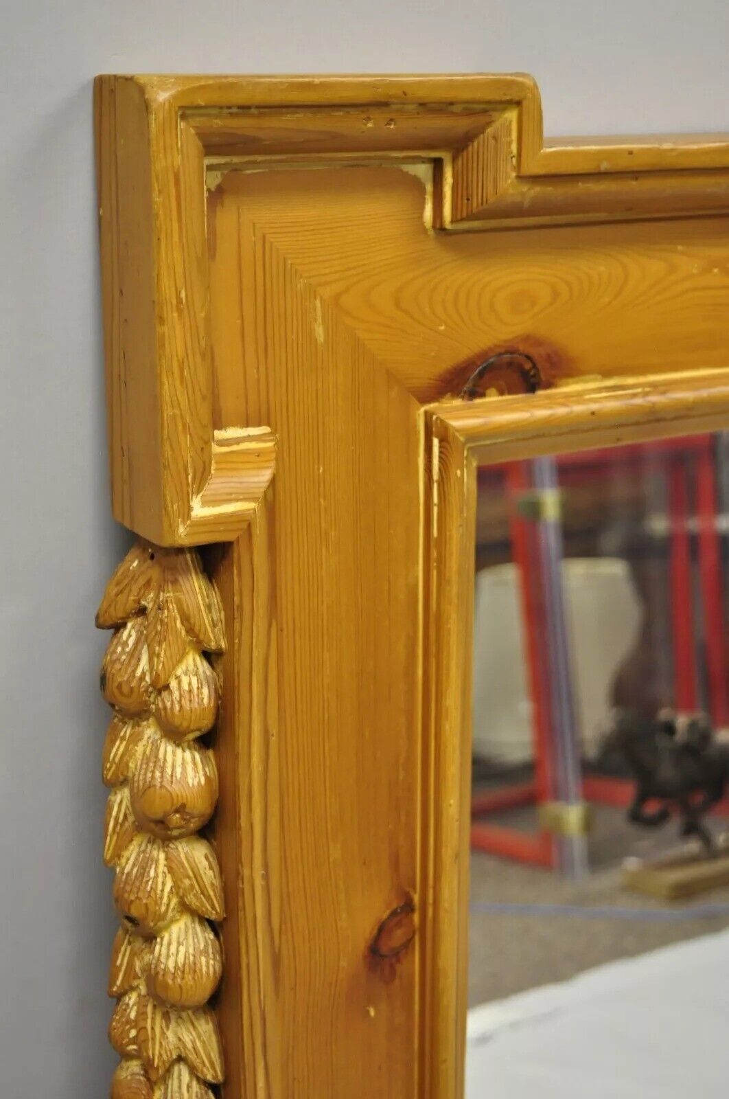 Vintage Italian Baroque Style Carved Knotty Pine Wood Country French Wall Mirror