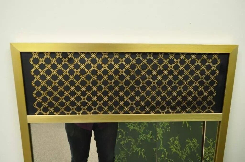 Vintage Mid Century Modern 52" Rectangular Metal Frame Brass Finish Wall Mirror