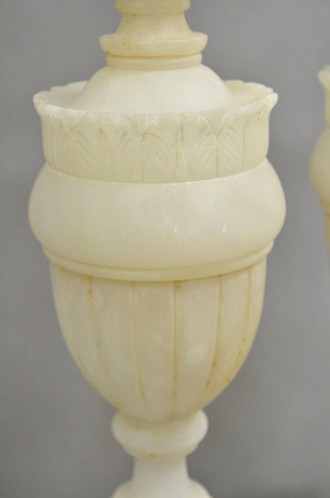 Antique French Empire Neoclassical Carved Alabaster Urn Table Lamp - a Pair