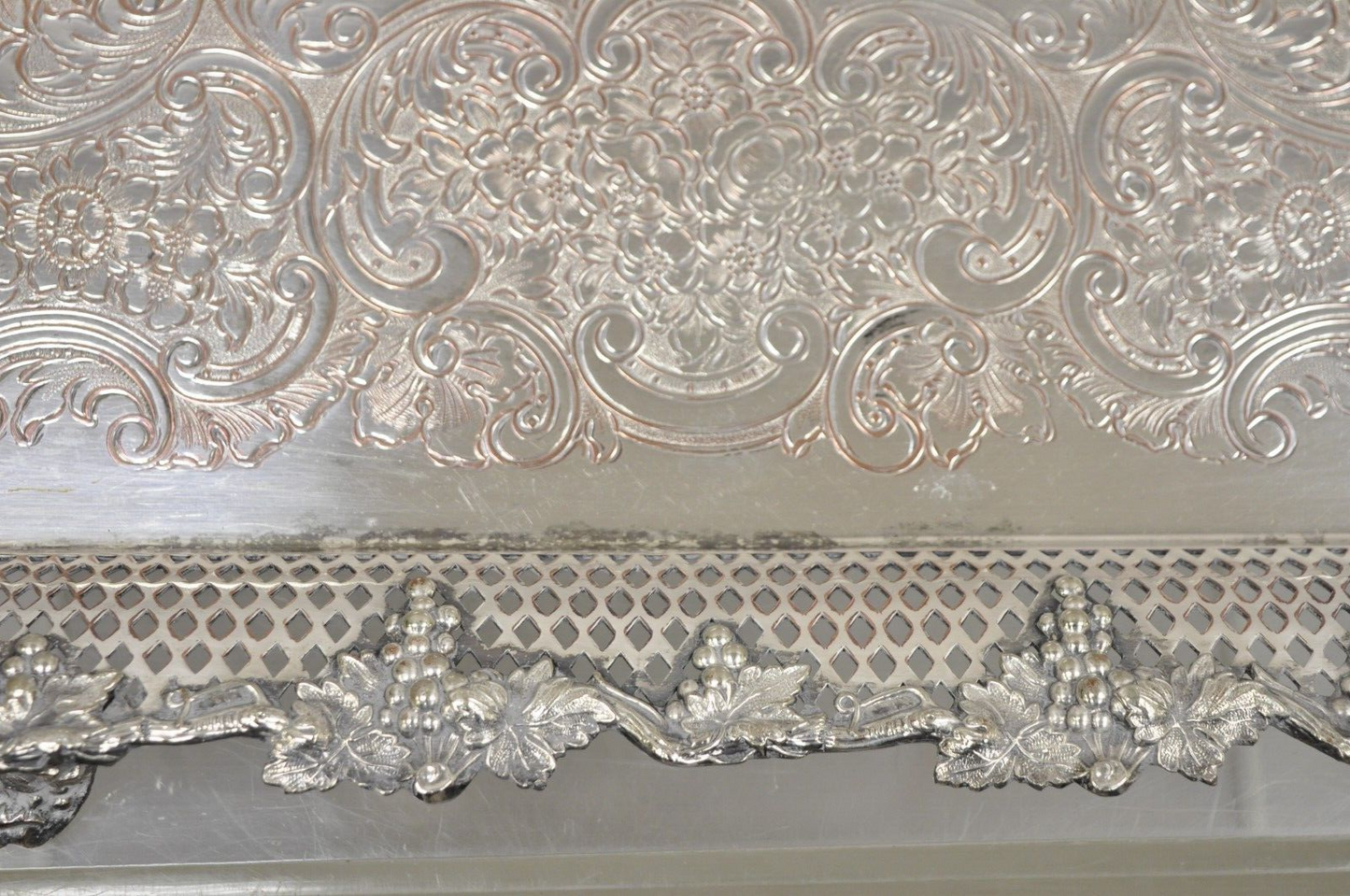 Antique Victorian Pierced Grapevine Basket Gallery Serving Platter Tray
