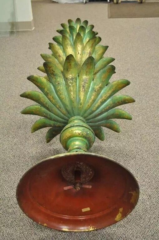 Italian Hollywood Regency Green Gold Tole Metal Palm Leaf 60" Sculpture Statue