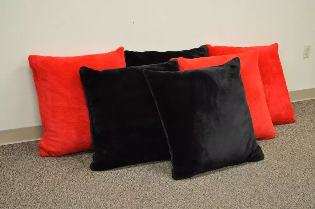 6 Vintage 27" Mid Century Modern Oversized Plush Red & Black Floor Throw Pillows