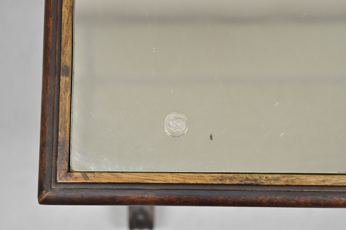Antique Renaissance Revival Carved Winged Maiden Walnut Mirror Top Side Table