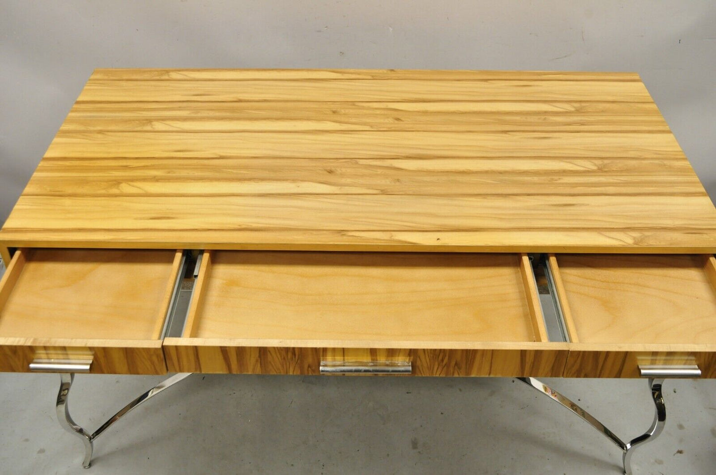Century Furniture Modern Chrome and Zebra Wood Metal Base Desk Table 849-761