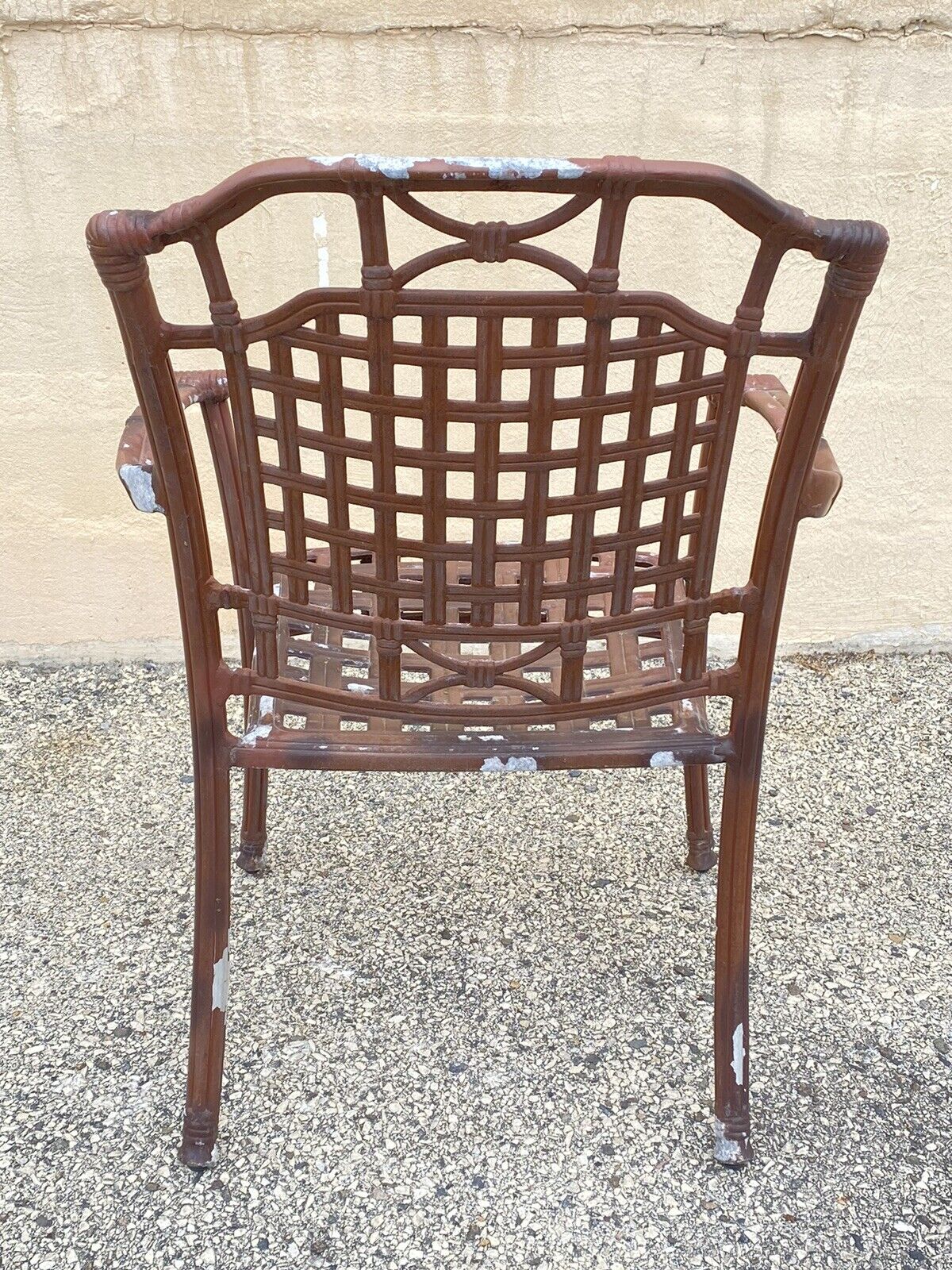 Cast Aluminum Basket Weave Lattice Rattan Patio Outdoor Chairs (B) - Set of 4