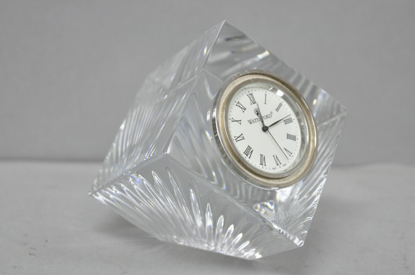 Vintage Waterford Crystal Glass Diamond Shaped Meridian Small Desk Clock