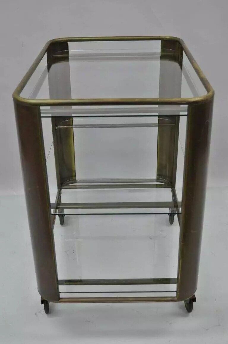 Mid Century Italian Modern Bronze & Glass Modernist Bar Tea Cart Trolley Server
